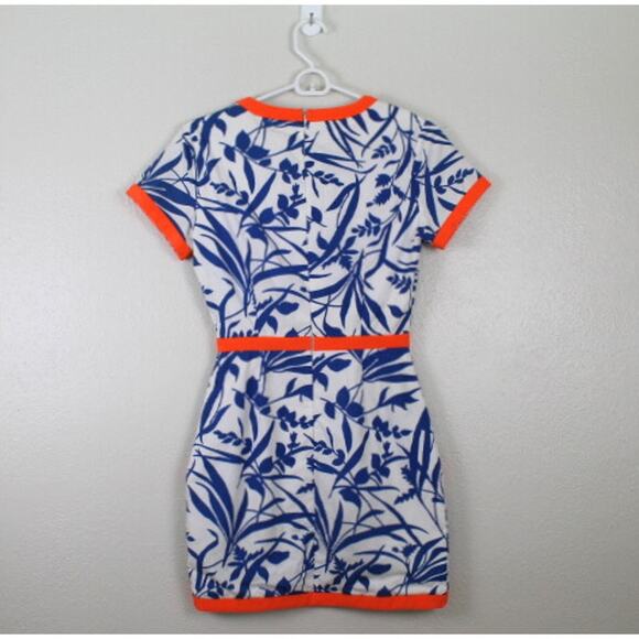 Missguided Dress Mini US Size 2 Deep V Lined Resort Summer Body Con White Blue - Picture 2 of 10